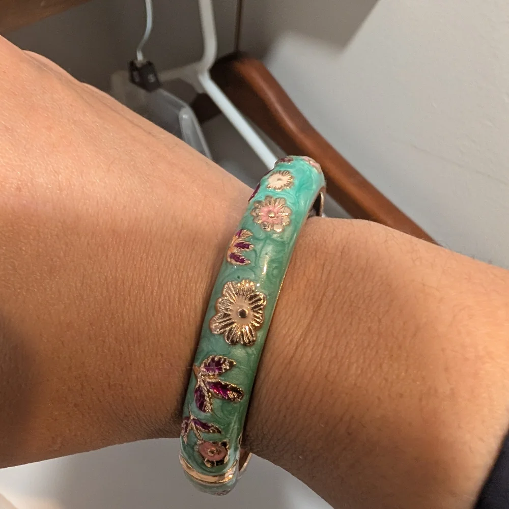 Floral Enamel Cloissone Bangle with Spring Hinge Opening